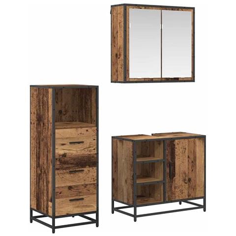 Set di mobili per il bagno con cassetto 3 pcs Legno vecchio - Foto 1