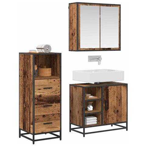 Set di mobili per il bagno con cassetto 3 pcs Legno vecchio - Foto 2