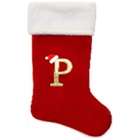 Calza Di Natale In Velluto Rosso Con Lettera P - Decorazione Natalizia Personalizzata - Foto 1