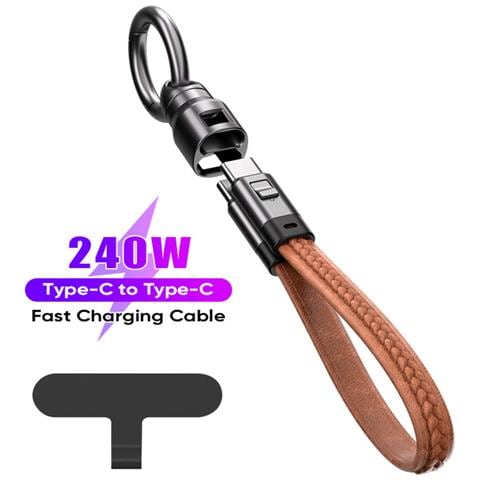 Cavo Di Ricarica Da Type-c A Type-c Pd240w Con Laccetto In Pelle Brown - Foto 2
