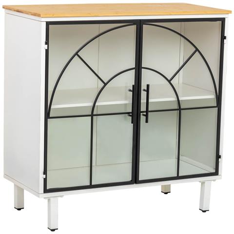 Credenza In Vetro, Metallo E Legno, 2 Ante, Bianco81x35,5x80h Cm - Foto 1