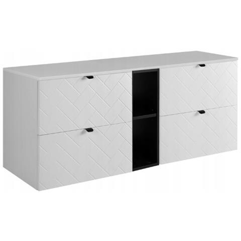 | Mobiletto 140 cm - Blanc Mat - Mobili Bagno - Mobili Bagno - Lavabi Sottopiano - Controsoffitto - Libreria Nera - Foto 1