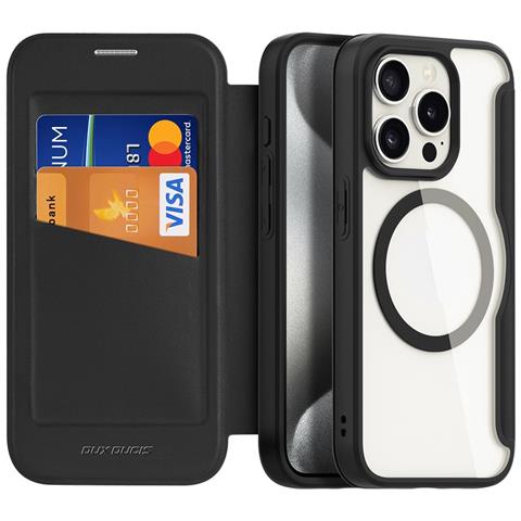 Cover con Tapa per iPhone 15 Pro - Pelle /PU, Nero, MagSafe - Foto 2