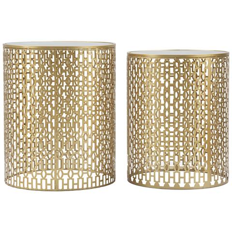Coppia Tavolinetti Oblin In Ferro, Mdf E Specchio - Ø 41 X H 50 E Ø 37,5 X H 47 Cm - Foto 1