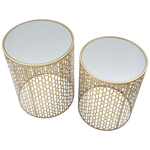 Coppia Tavolinetti Oblin In Ferro, Mdf E Specchio - Ø 41 X H 50 E Ø 37,5 X H 47 Cm - Foto 2