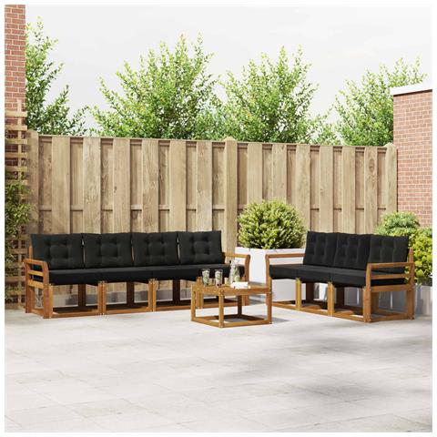 Set di divani da esterno con cuscino 8 pcs Naturale e Nero - Foto 2