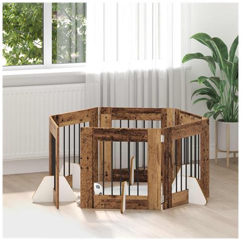 Cancello per cani con supporti 6 pcs Legno antico 60 x 60 cm - Foto 2