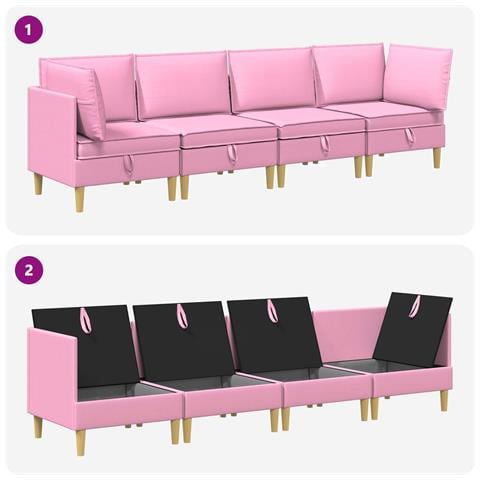 Set di divani modulari con spazio di archiviazione 4 pcs Rosa - Foto 8