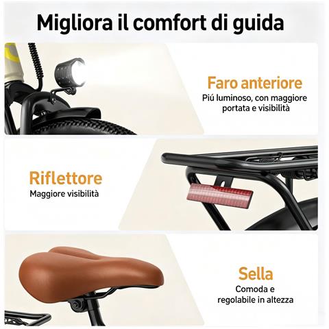 Bicicletta Elettrica 24 Pollici SU7 Batteria 36V 13Ah Shimano 7 Velocità 250W 25KM /H Autononomia 30-60km E-Bike Beige - Foto 2