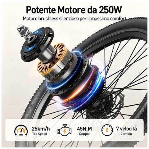 Bicicletta Elettrica 24 Pollici SU7 Batteria 36V 13Ah Shimano 7 Velocità 250W 25KM /H Autononomia 30-60km E-Bike Beige - Foto 7