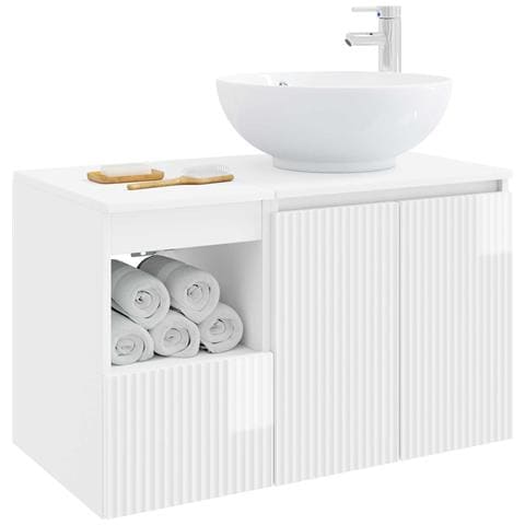 Set di mobili per il bagno 2 pz Bianco Lucido - Foto 2
