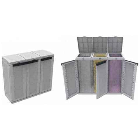Pattumiera In Resina Per Raccolta Differenziata 3 Posti Cm. 102x39x89 Terry - Foto 1