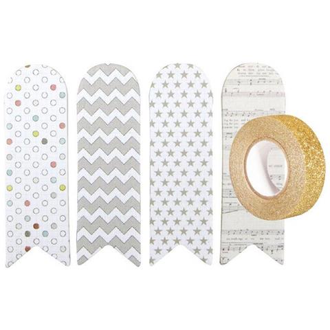 80 Adesivi Segnalibro Bianchi + Washi Tape Dorato 5 M - Foto 1
