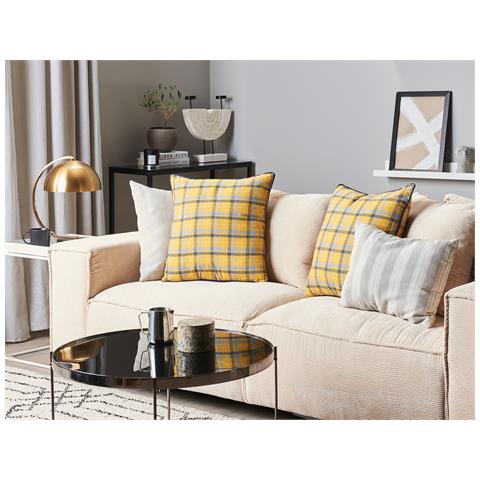 Set Di 2 Cuscini Dicentra 45 X 45 Cm Giallo Trama A Scacchi - Foto 1