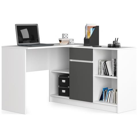 Scrivania ad angolo B17, 1 anta 1 cassetto, 120x126x79 cm, Colore Bianco e Grigio Grafite - Foto 1