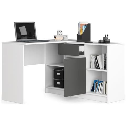 Scrivania ad angolo B17, 1 anta 1 cassetto, 120x126x79 cm, Colore Bianco e Grigio Grafite - Foto 2