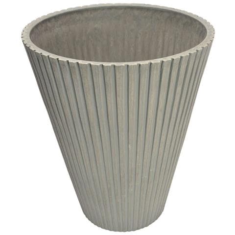 Vaso Tondo A Cono Da Esterno Giardino In Fibra Di Argilla Decorata A Righe Verticali 30x30x25 Cm Arnica - Black - Foto 1