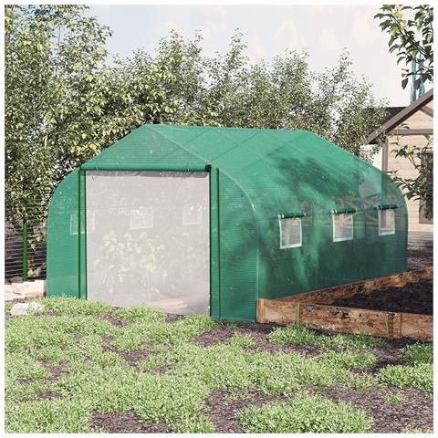 Serra A Tunnel Con Copertura Pe E Struttura In Acciaio, Porta Avvolgibile E 6 Finestre, 3.5x3x2m, Verde - Foto 2