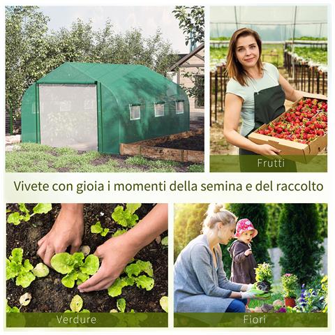 Serra A Tunnel Con Copertura Pe E Struttura In Acciaio, Porta Avvolgibile E 6 Finestre, 3.5x3x2m, Verde - Foto 6