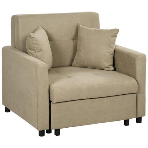 Poltrona Letto in Tessuto Effetto Velluto Marrone Chiaro con 2 Cuscini e Spazio Portaoggetti, 100x98x88 cm - Foto 1