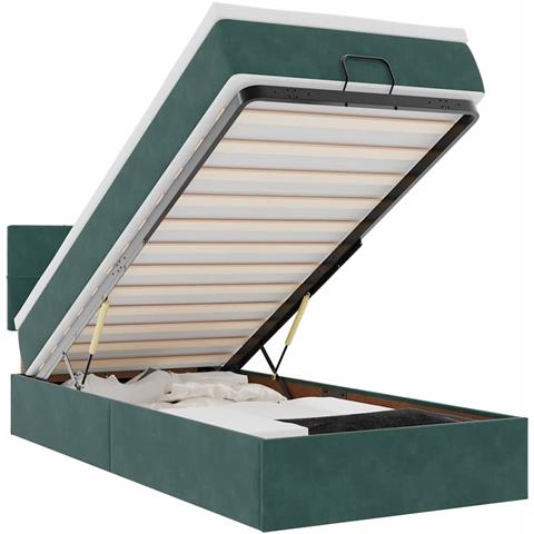 Pouf Letto Con Materasso E Led Verde Scuro 90x200cm In Velluto - Foto 2