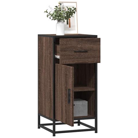 Credenza Rovere Marrone 35,5x35x76 Cm In Truciolato E Metallo - Foto 1