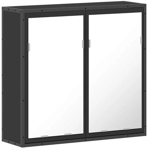 Armadietto Specchio Da Bagno Nero 65x20x60 Cm Legno Multistrato - Foto 2