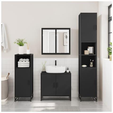Armadietto Specchio Da Bagno Nero 65x20x60 Cm Legno Multistrato - Foto 3
