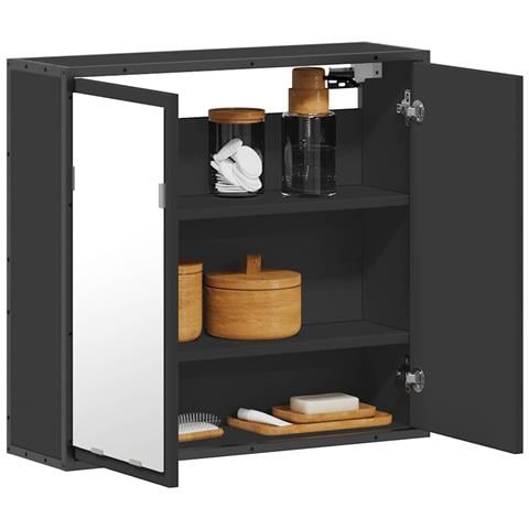 Armadietto Specchio Da Bagno Nero 65x20x60 Cm Legno Multistrato - Foto 1