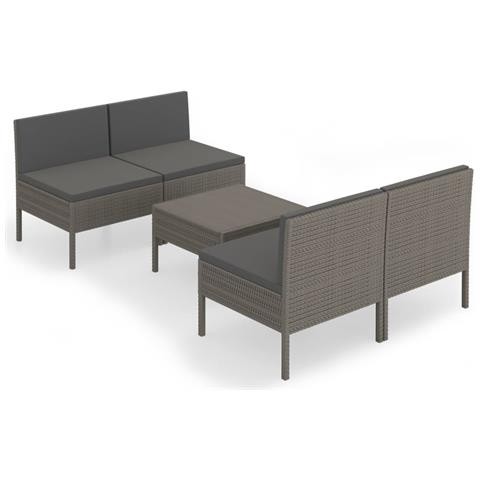 Set Divani Da Giardino 5 Pz Con Cuscini In Polyrattan Grigio - Foto 1