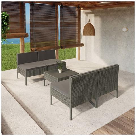 Set Divani Da Giardino 5 Pz Con Cuscini In Polyrattan Grigio - Foto 6