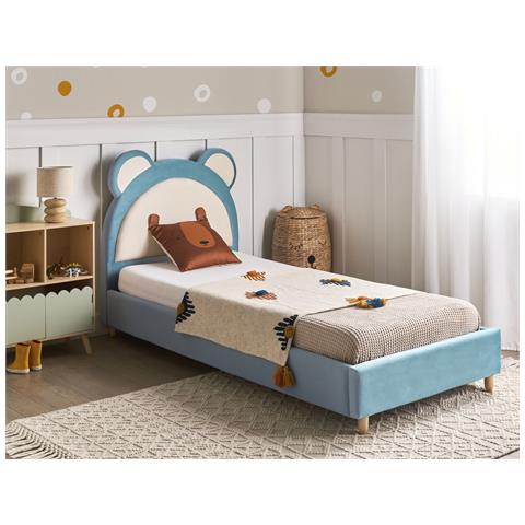 Letto Per Bambini Orsacchiotto Velluto Mailles 90 X 200 Cm Blu - Foto 1