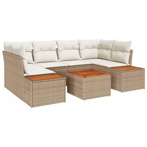 Set di Divani da Giardino con Cuscini Beige Polyrattan Acacia - Foto 1