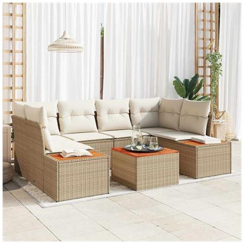 Set di Divani da Giardino con Cuscini Beige Polyrattan Acacia - Foto 2