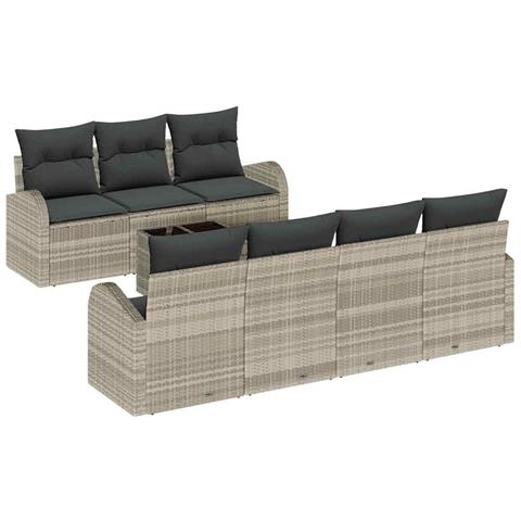 Set divani giardino 8 pezzi con cuscini grigio chiaro in polyrattan - Foto 1