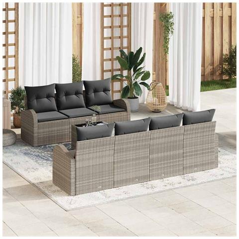 Set divani giardino 8 pezzi con cuscini grigio chiaro in polyrattan - Foto 2