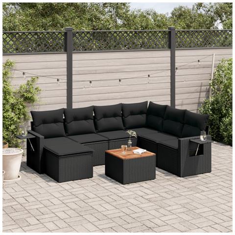 Set Divani da Giardino con Cuscini 8 pz Nero in Polyrattan - Foto 2