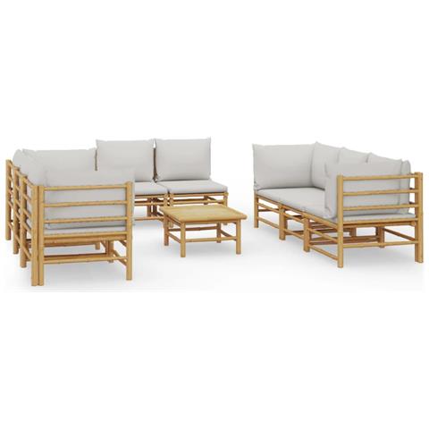 Set Salotto da Giardino 9pz con Cuscini Grigio Chiaro Bambù - Foto 1