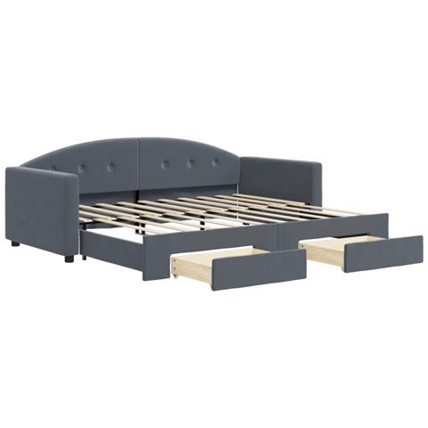 Divano Letto Estraibile Cassetti Grigio Scuro 90x190cm Velluto - Foto 1