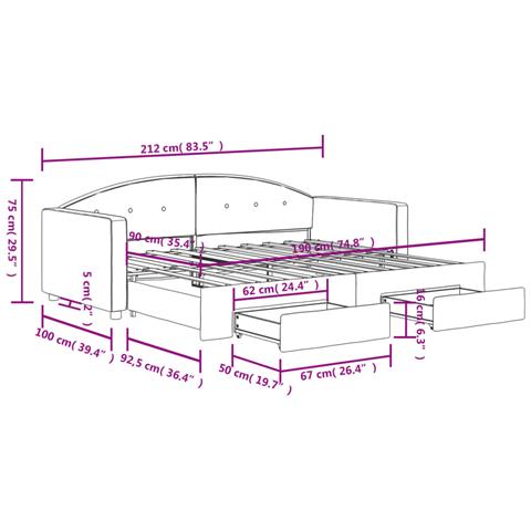 Divano Letto Estraibile Cassetti Grigio Scuro 90x190cm Velluto - Foto 9