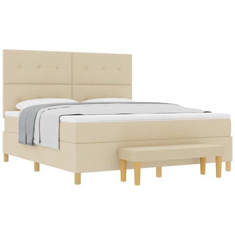 Letto a Molle con Materasso e Panchina Crema 180x200 cm Tessuto - Foto 1