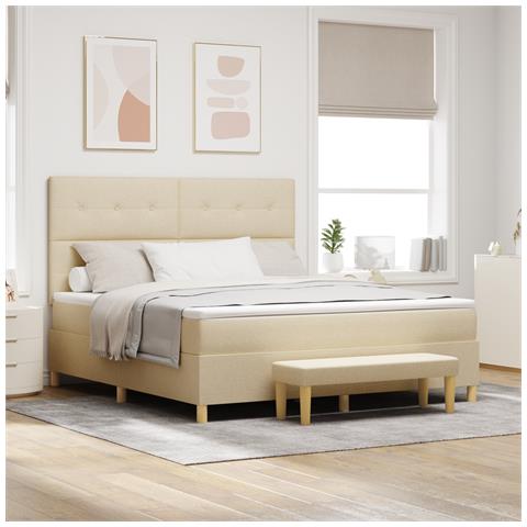 Letto a Molle con Materasso e Panchina Crema 180x200 cm Tessuto - Foto 2