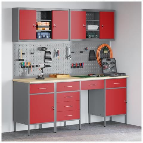 Set di 10 Pezzi per Banco da Lavoro in Acciaio Rosso di - Foto 2