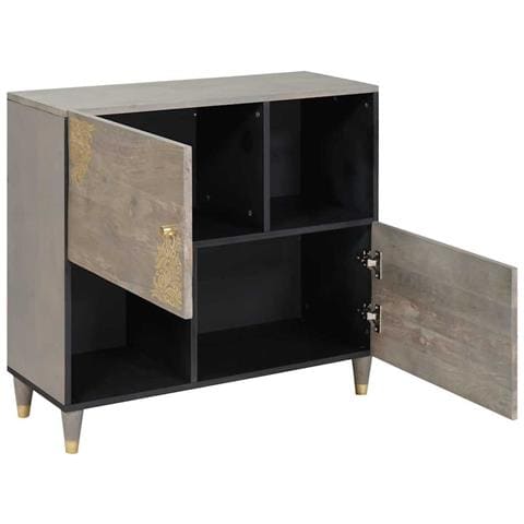 Credenza Grigio e Oro 80 x 33.5 x 75 cm Legno massello di mango - Foto 2