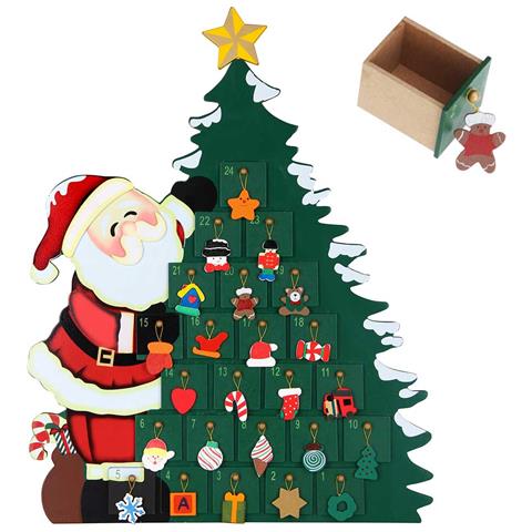 Calendario Avvento Babbo Natale Con Albero In Legno 24 Cassetti E Decorazioni - Foto 1