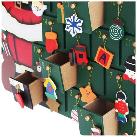 Calendario Avvento Babbo Natale Con Albero In Legno 24 Cassetti E Decorazioni - Foto 2