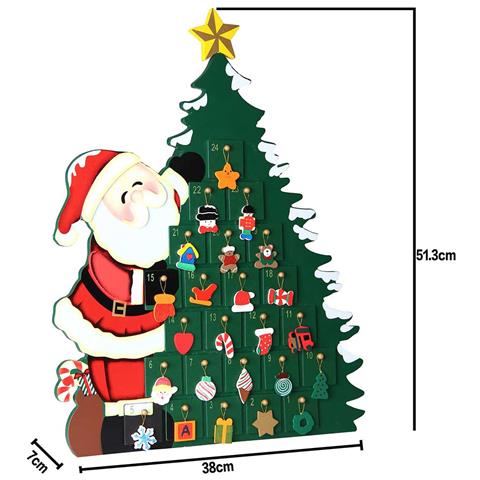 Calendario Avvento Babbo Natale Con Albero In Legno 24 Cassetti E Decorazioni - Foto 5