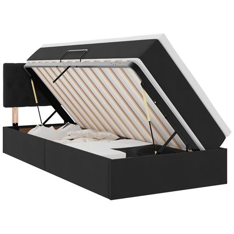 Letto con contenitore e LED con led Nero 90 x 200 cm Velluto - Foto 1