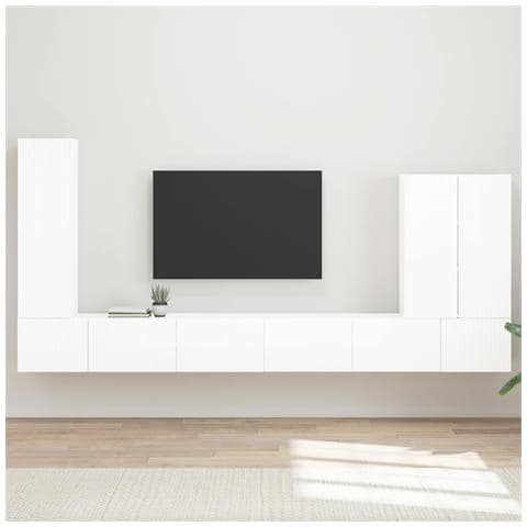 Set di Mobiletto da TV a Parete 6 pcs Bianco Lucido - Foto 2