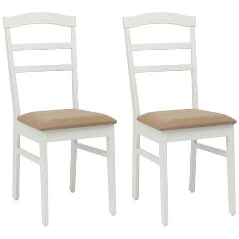 Sedia da pranzo 2 pcs Bianco e marrone Legno di gomma solido - Foto 1